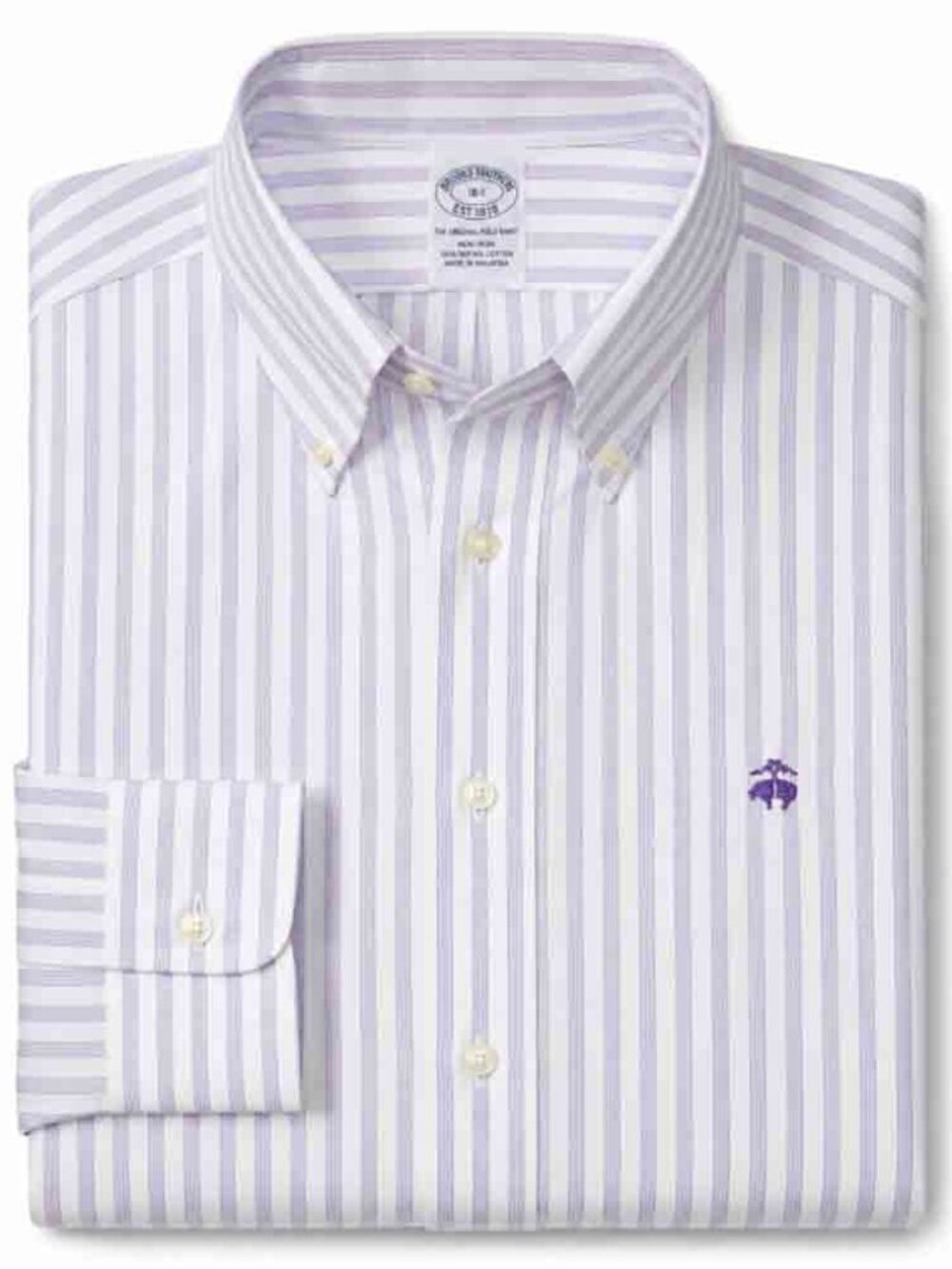 Brooks Brothers Supima Cotton Oxford Cloth Shirt REGENT FIT White Purple Size M
